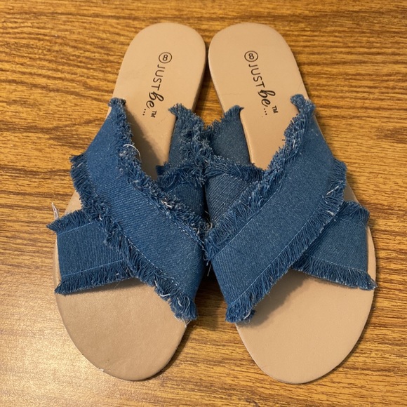 Just Be Slip-On Criss Cross Denim Sandals - Picture 4 of 6